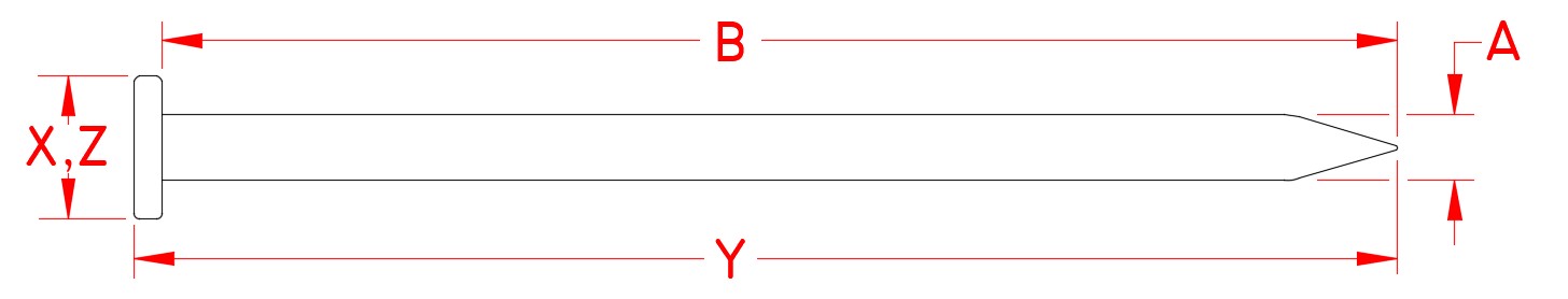 Stainless Steel Spike, S0340-1006, S0340-1008, S0340-1010, S0340-1012, Line Drawing Stainless Steel Spike, S0340-1006, S0340-1008, S0340-1010, S0340-1012, Line Drawing